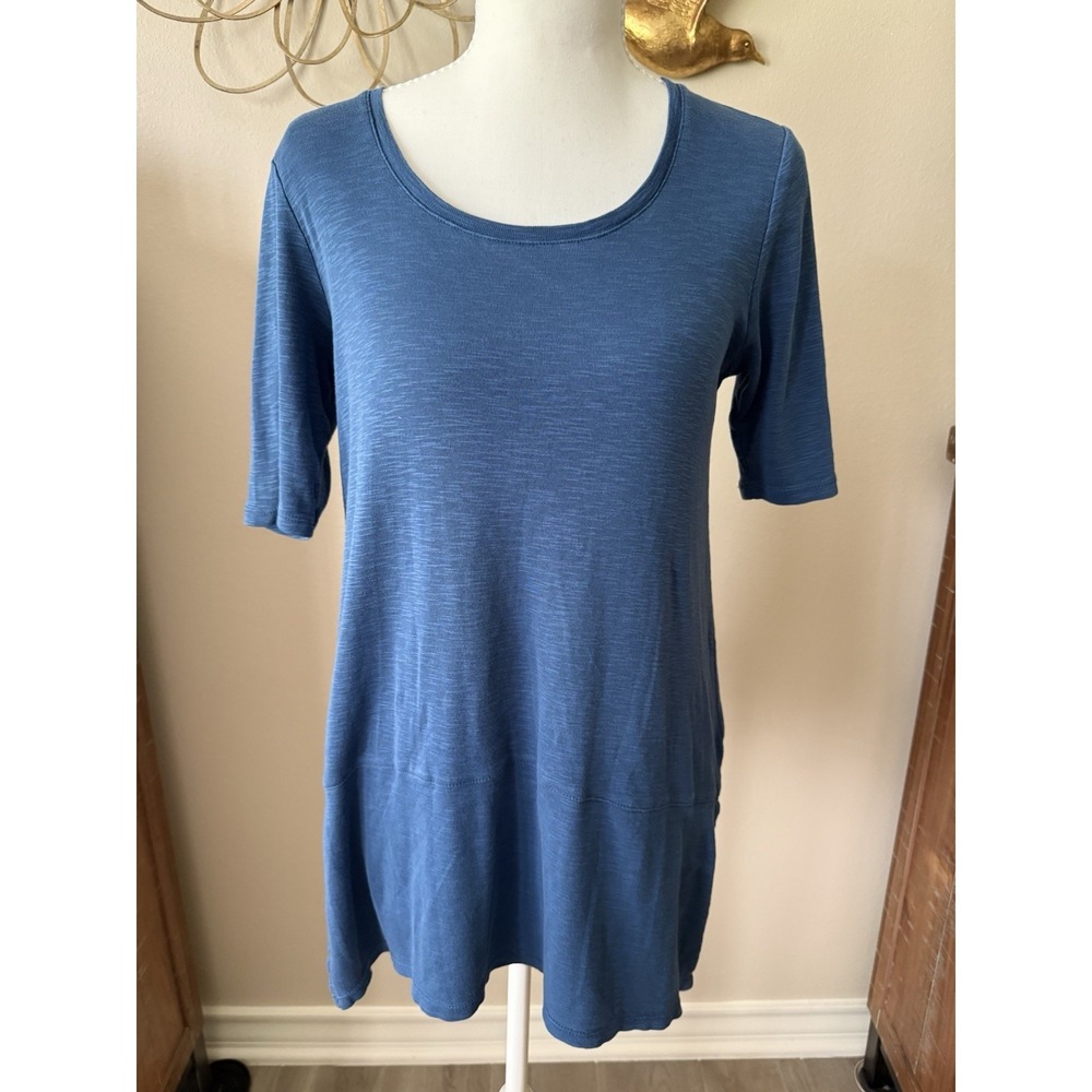 PURE J JILL Heather Blue Pima Cotton Jersey High Low Tee Shirt Tunic Top US XS